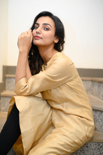 Plain Beige Chanderi Kurta - NamegStore